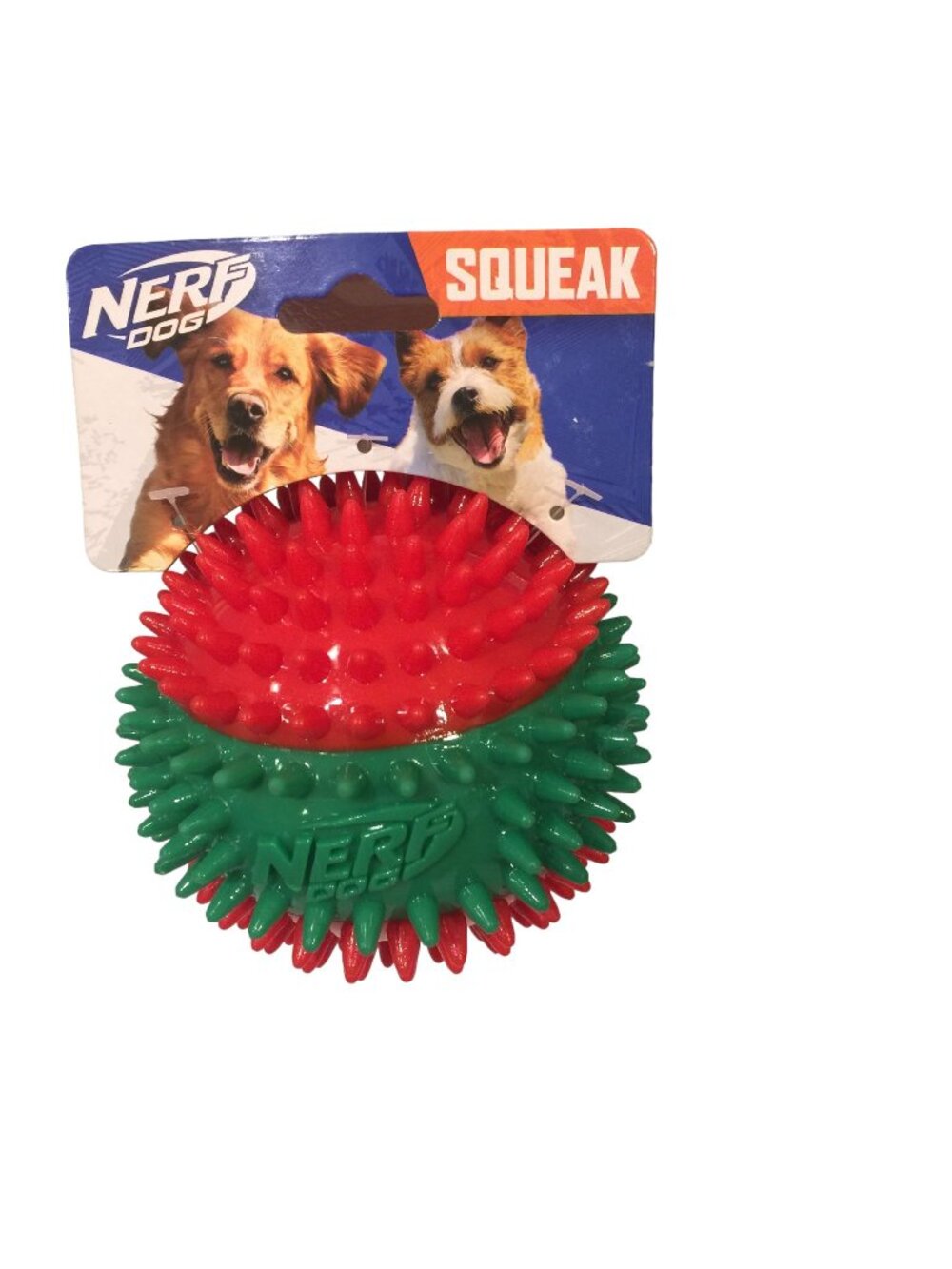 NERF DOG Holiday 4 1/2" Spiky Squeaker Ball Red Green Dog Toy